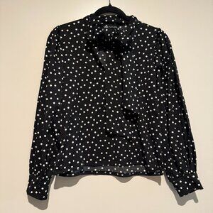 Zara Polka Dot Blouse Long Sleeve with bow Front Size S